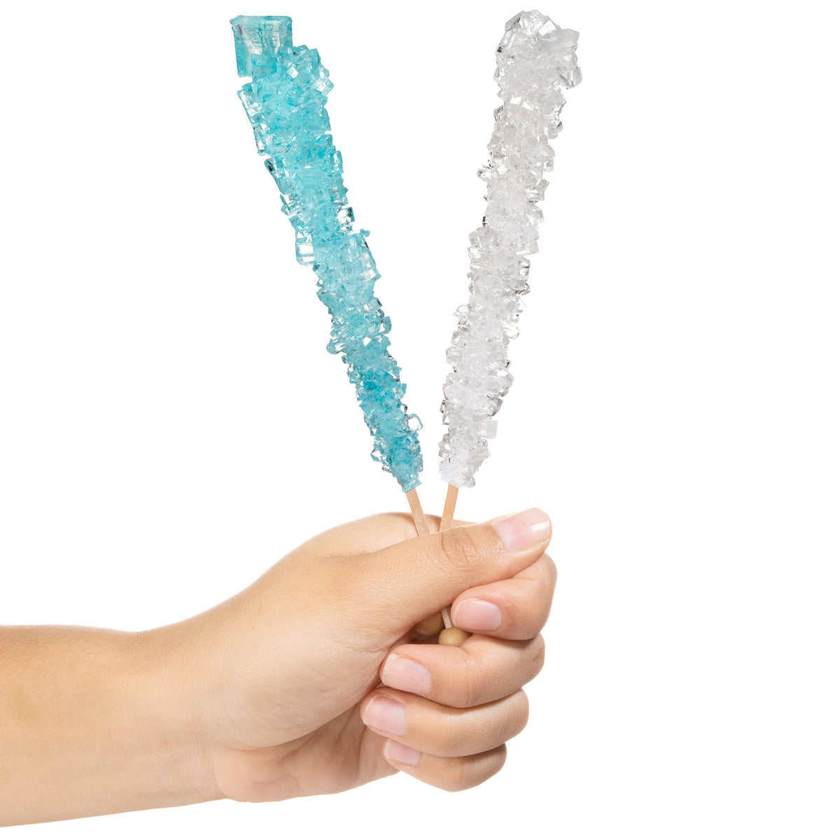 Candy Envy Rock Candy Sticks – Light Blue & White, 36-Pack (Cotton Candy & Original Sugar)