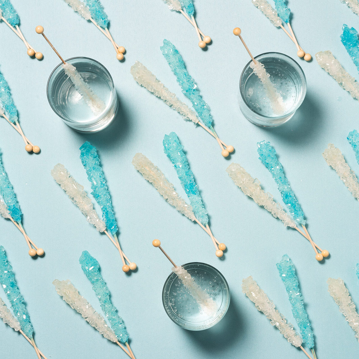 Candy Envy Rock Candy Sticks – Light Blue & White, 36-Pack (Cotton Candy & Original Sugar)