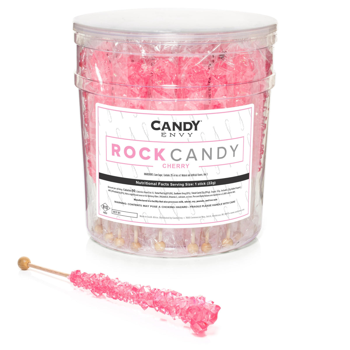 Candy Envy Light Pink Cherry Rock Candy Sticks – 36 Individually Wrapped Party Favors