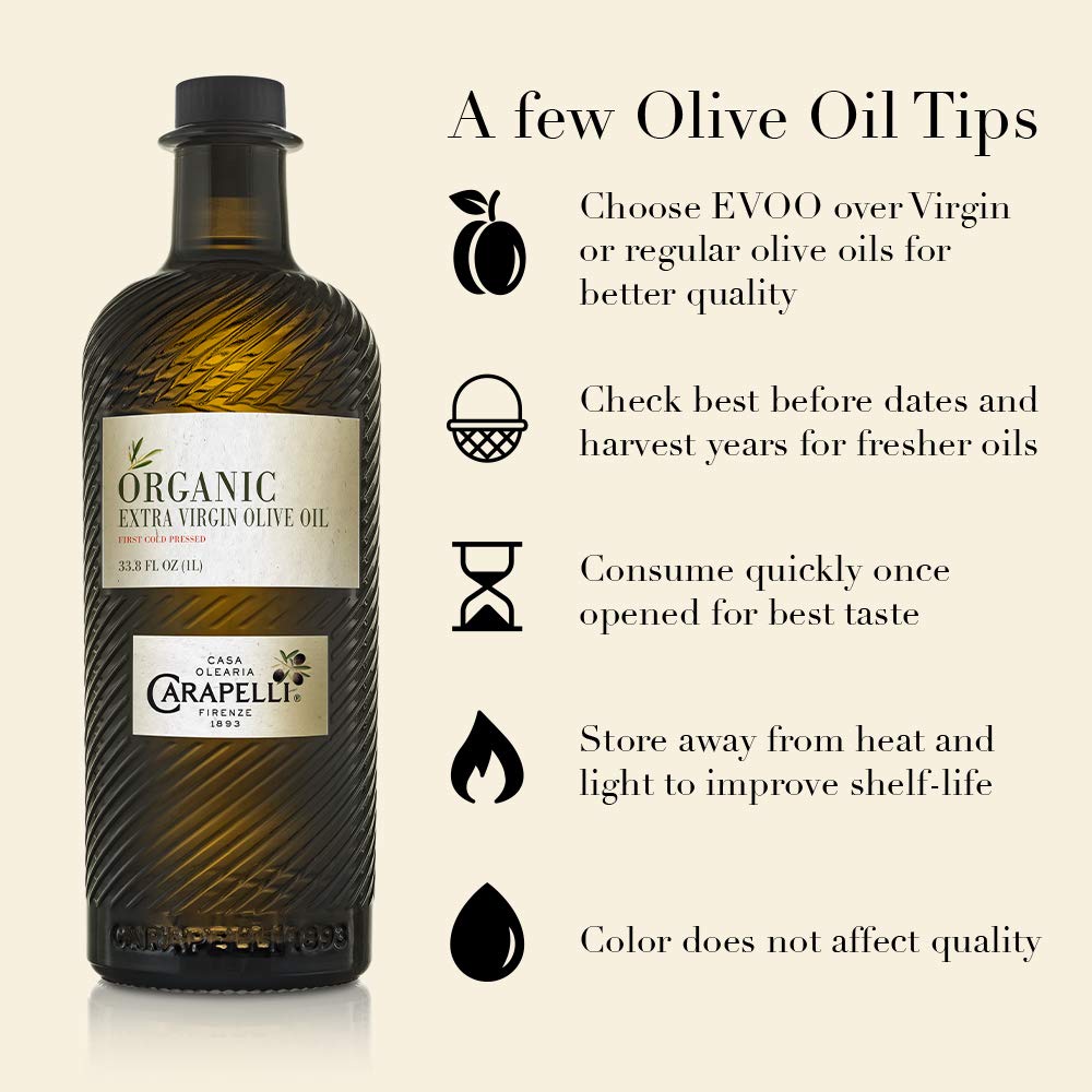 Carapelli Organic Extra Virgin Olive Oil – Cold-Pressed EVOO, 1 Liter