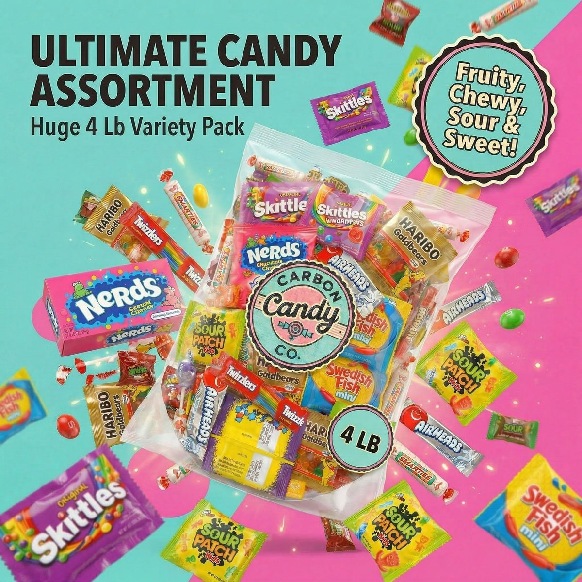 Carbon Candy Co. Bulk Candy Variety Pack — 4 lb, Individually Wrapped Assorted Mix for Parties | Mother's Day