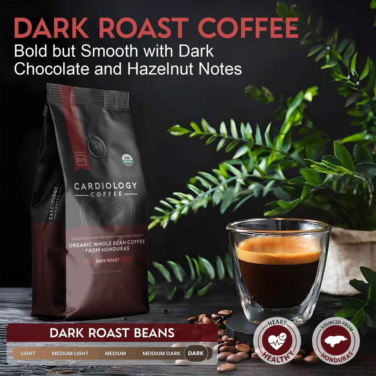 Cardiology Coffee – Organic Mold-Free Whole Bean Dark Roast 12oz | Heart-Healthy & Antioxidant-Rich