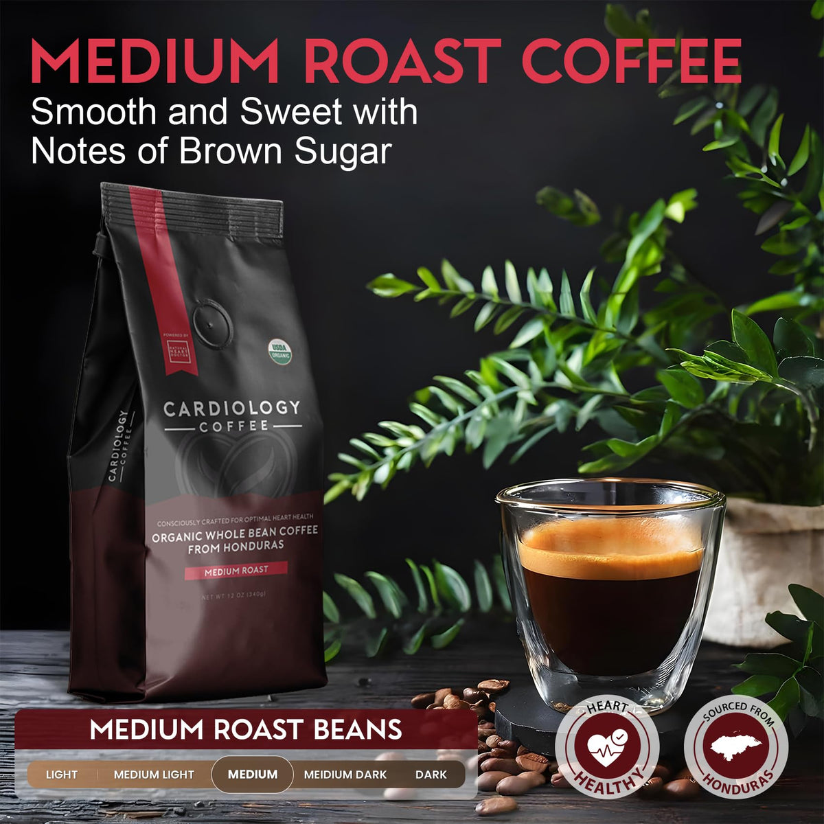 Cardiology Coffee – Whole Bean, USDA Organic, Mold-Free 12oz Medium Roast with Antioxidants for a Heart-Healthy Lifestyle