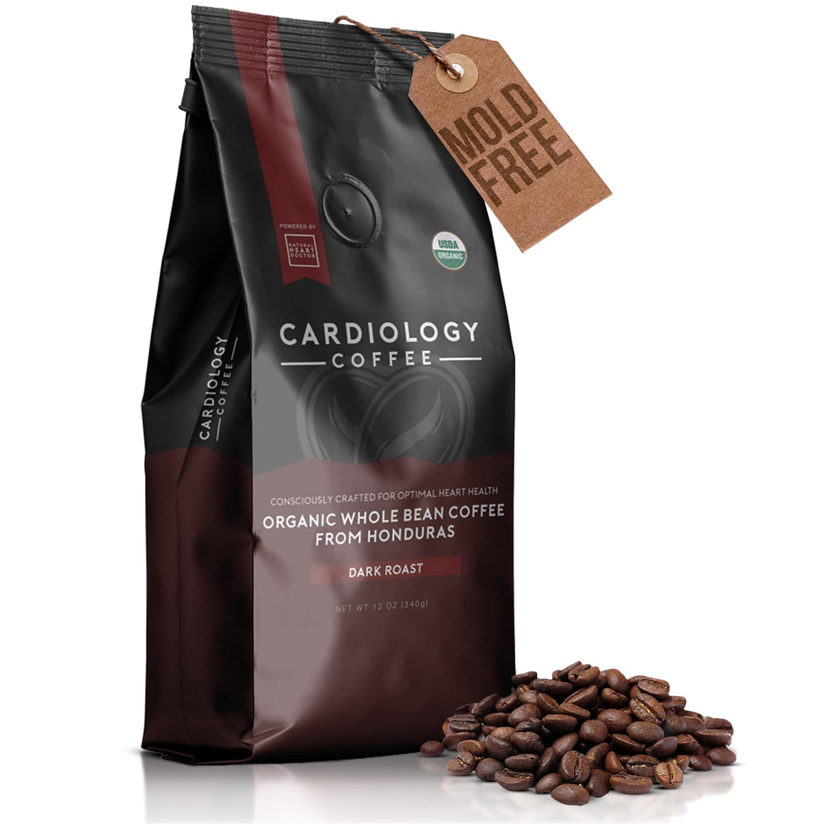 Cardiology Coffee – Organic Mold-Free Whole Bean Dark Roast 12oz | Heart-Healthy & Antioxidant-Rich