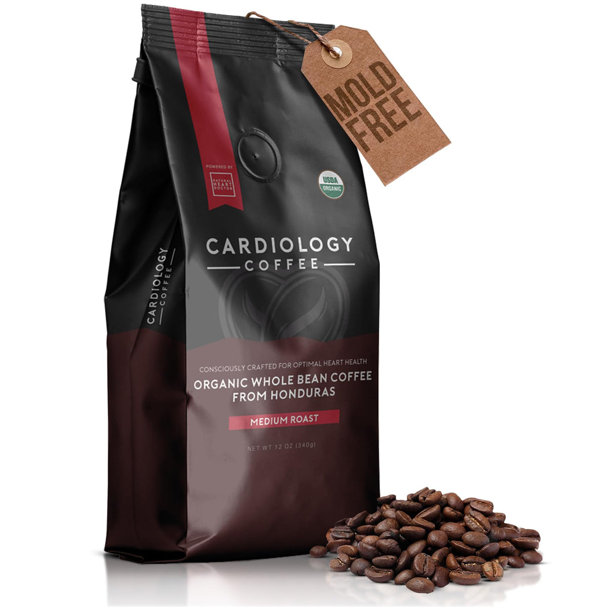 Cardiology Coffee – Whole Bean, USDA Organic, Mold-Free 12oz Medium Roast with Antioxidants for a Heart-Healthy Lifestyle