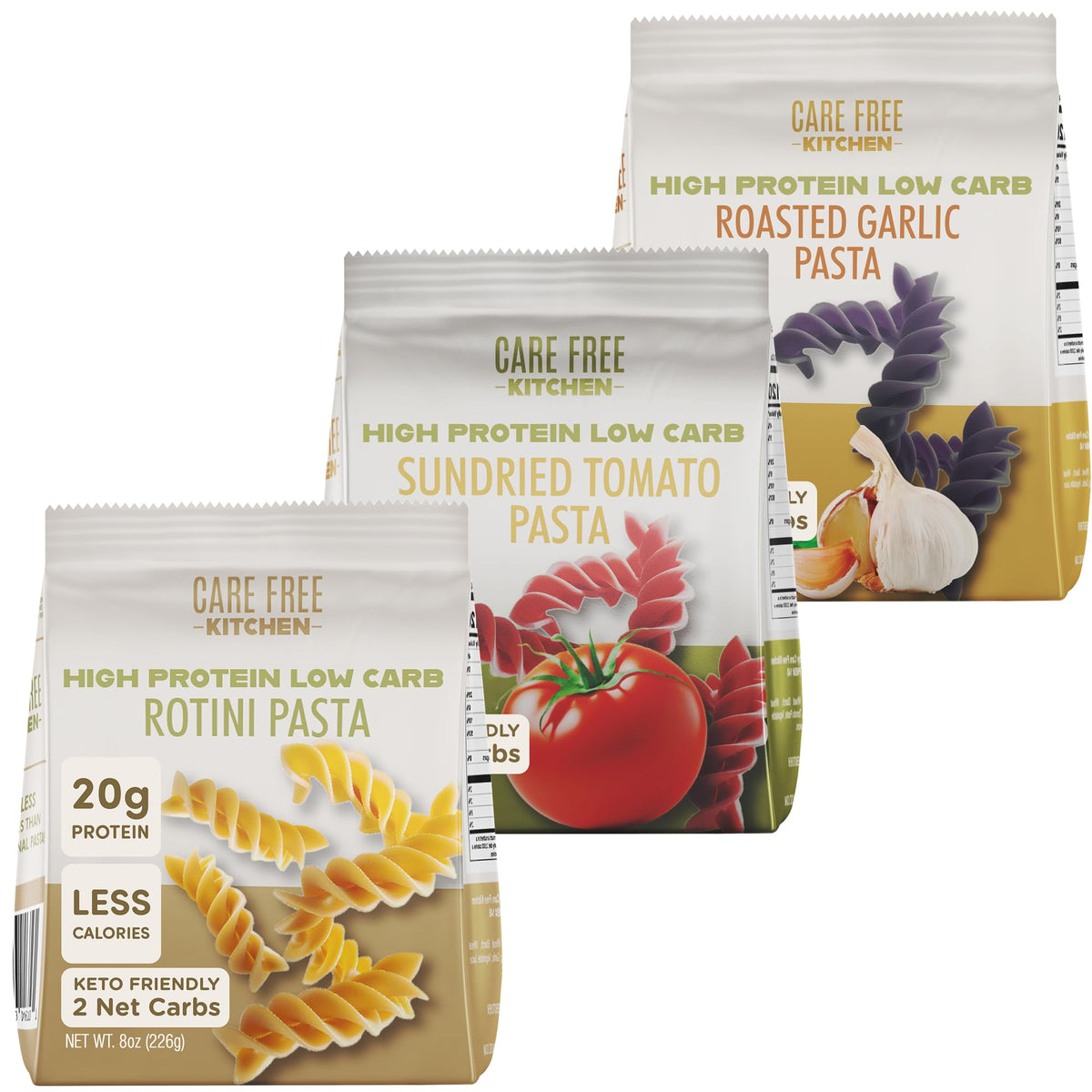 Care Free Kitchen Rotini Keto Pasta Noodles 3-Pack | 20g Protein, 2g Net Carbs, 26g Fiber