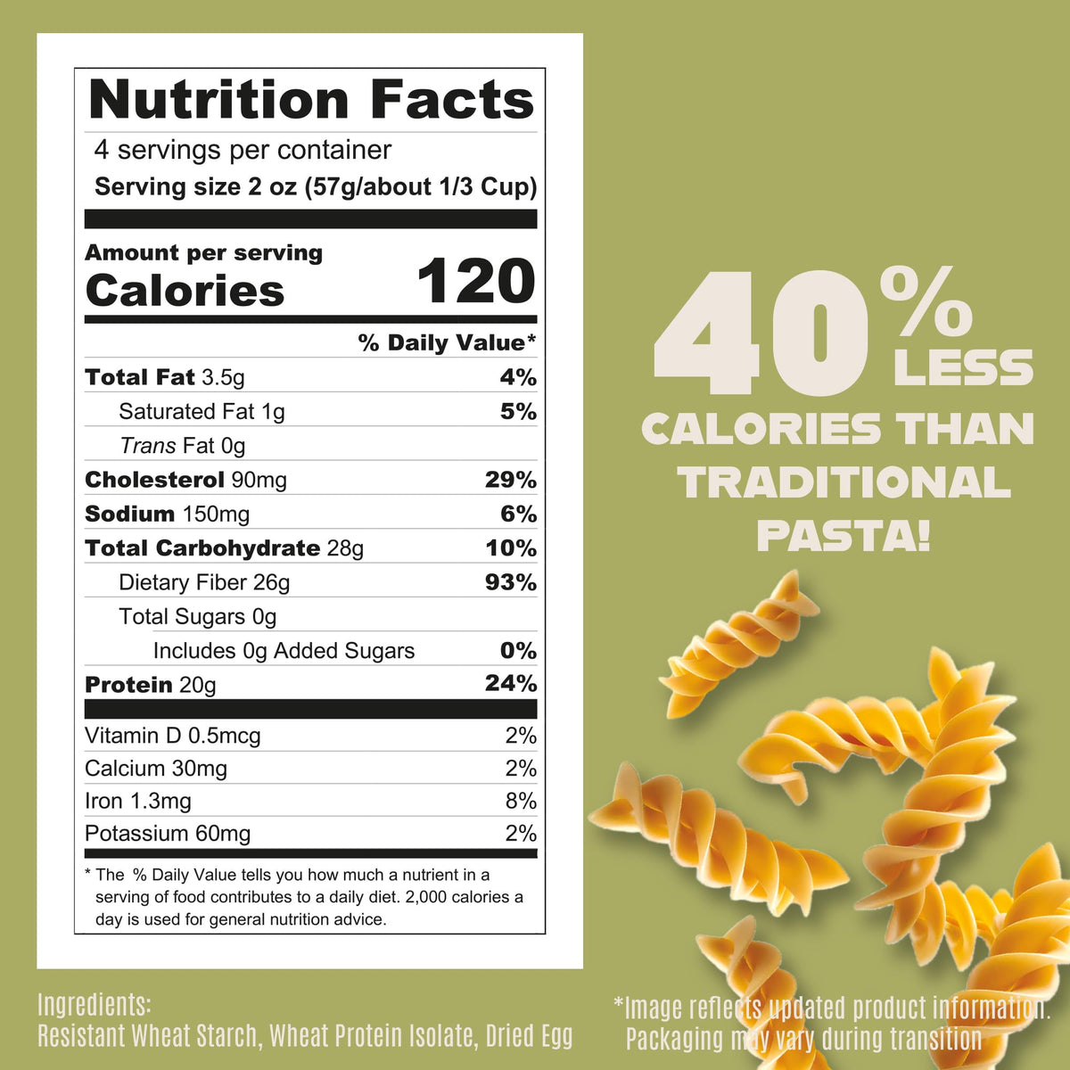 Care Free Kitchen Plain Rotini Keto Pasta Noodles – 3-Pack, 20g Protein, 2g Net Carbs, 26g Fiber