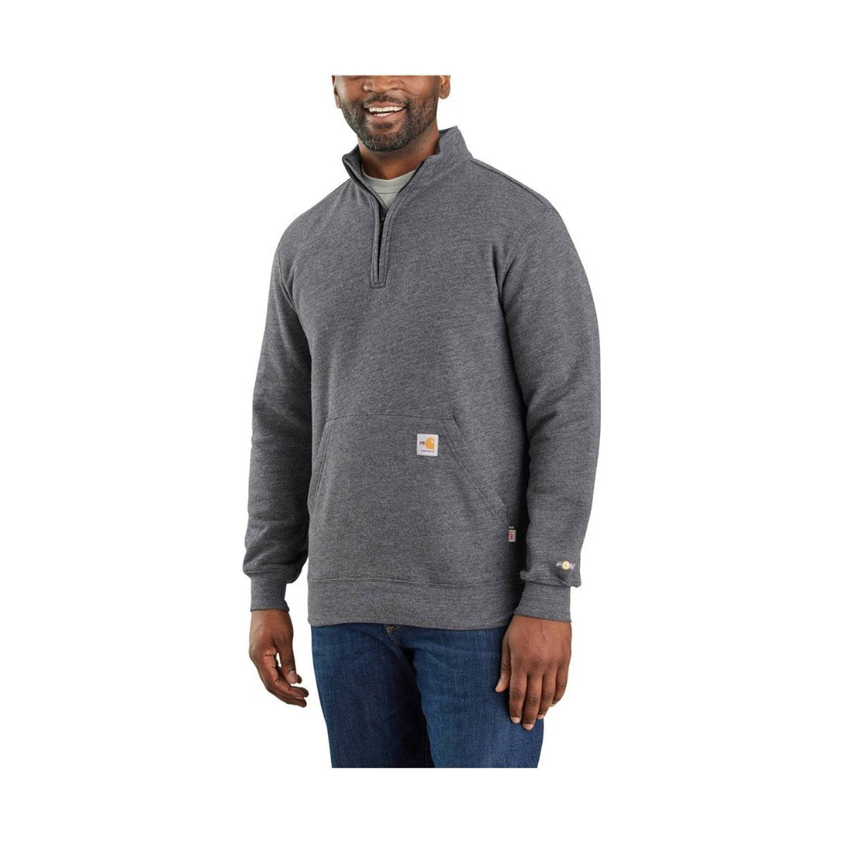 Carhartt Men's Flame Resistant Force Midweight Mock Neck Sweatshirt - Black Heather