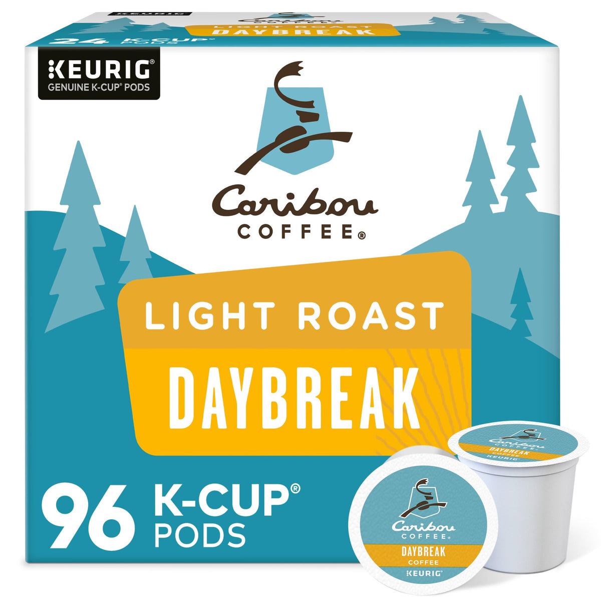 Caribou Coffee Daybreak Morning Blend K-Cup Pods – Light Roast, 96 Count (4 Boxes of 24)
