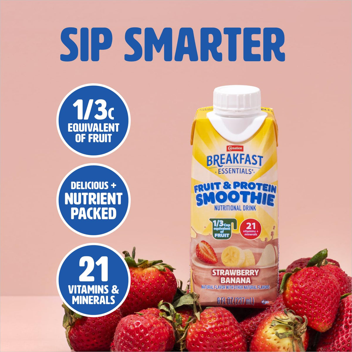 Carnation Breakfast Essentials Strawberry Banana Fruit & Protein Smoothie – 24 x 8 fl oz Cartons
