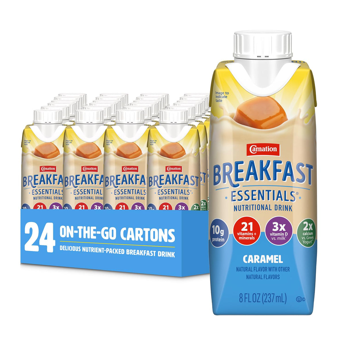 Carnation Breakfast Essentials Original Caramel Nutritional Drink – 10g Protein, 8 fl oz, 24 Pack, Gluten Free, Kosher