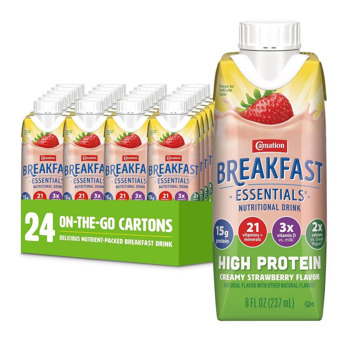 Carnation Breakfast Essentials High Protein Ready-to-Drink Strawberry 8 fl oz Carton (Pack of 24)
