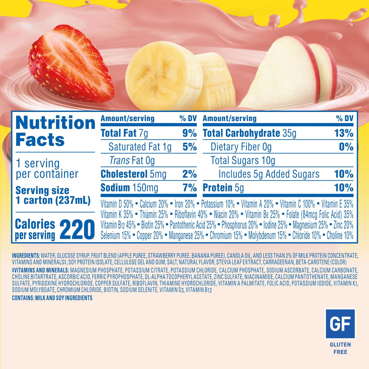 Carnation Breakfast Essentials Strawberry Banana Fruit & Protein Smoothie – 24 x 8 fl oz Cartons