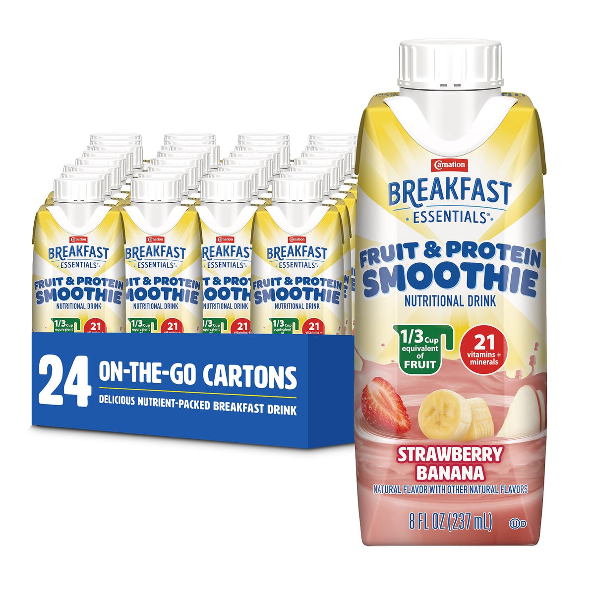 Carnation Breakfast Essentials Strawberry Banana Fruit & Protein Smoothie – 24 x 8 fl oz Cartons