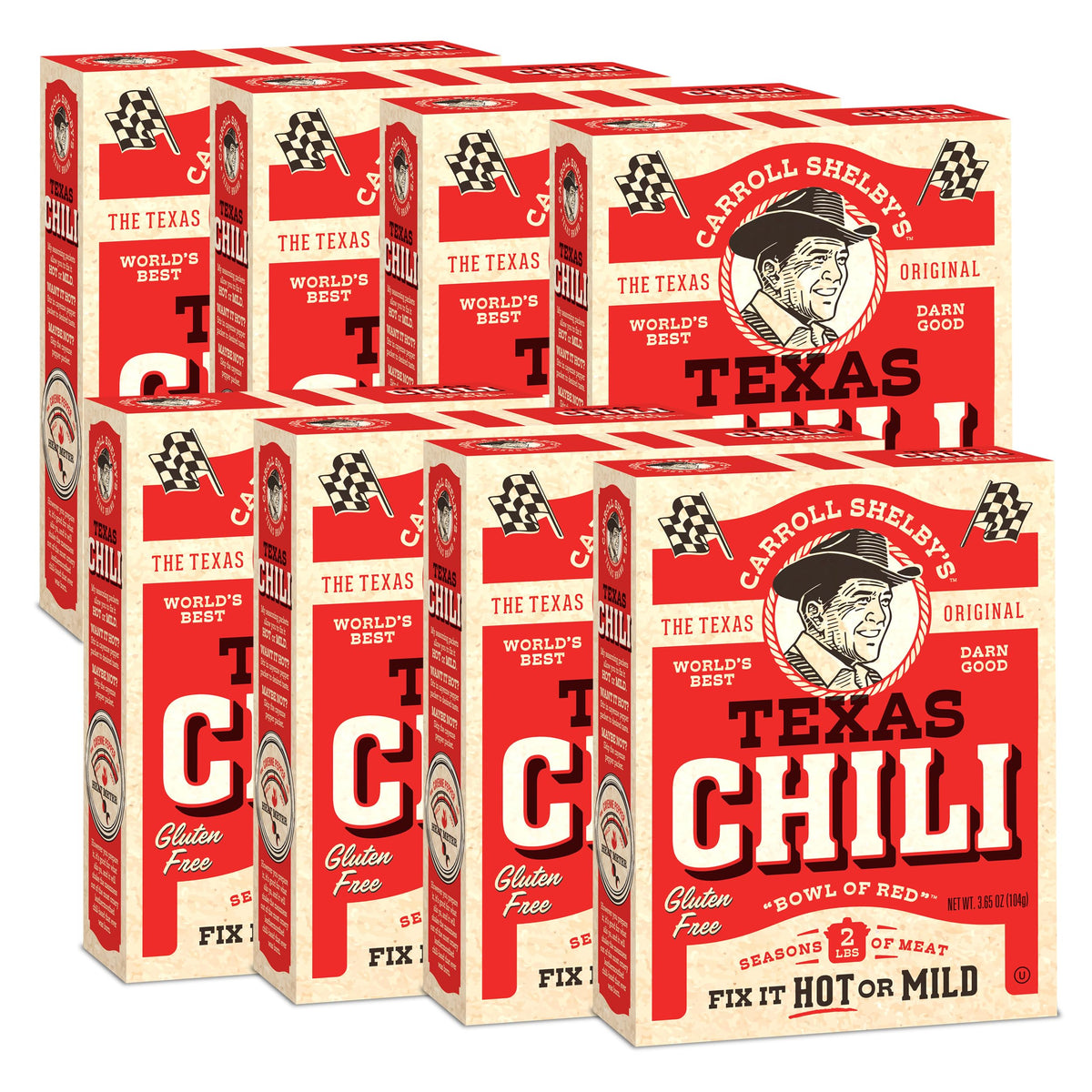 Carroll Shelby's Original Texas Brand Chili Kit 3.65oz Box — Pack of 8 | Texas-Style Seasoning