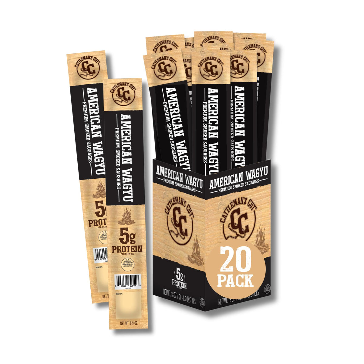 CATTLEMAN'S CUT American Wagyu Beef Sticks (Pack of 20) – 0.9 oz, Keto & Gluten Free