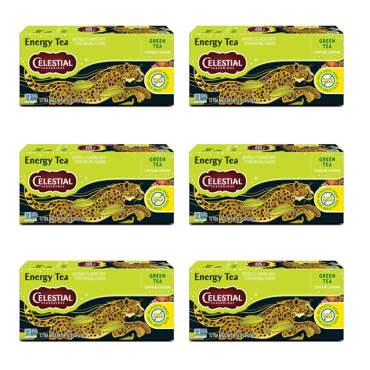 Celestial Seasonings Energy Green Tea, Caffeinated, 12 Tea Bags Box (Pack of 6)