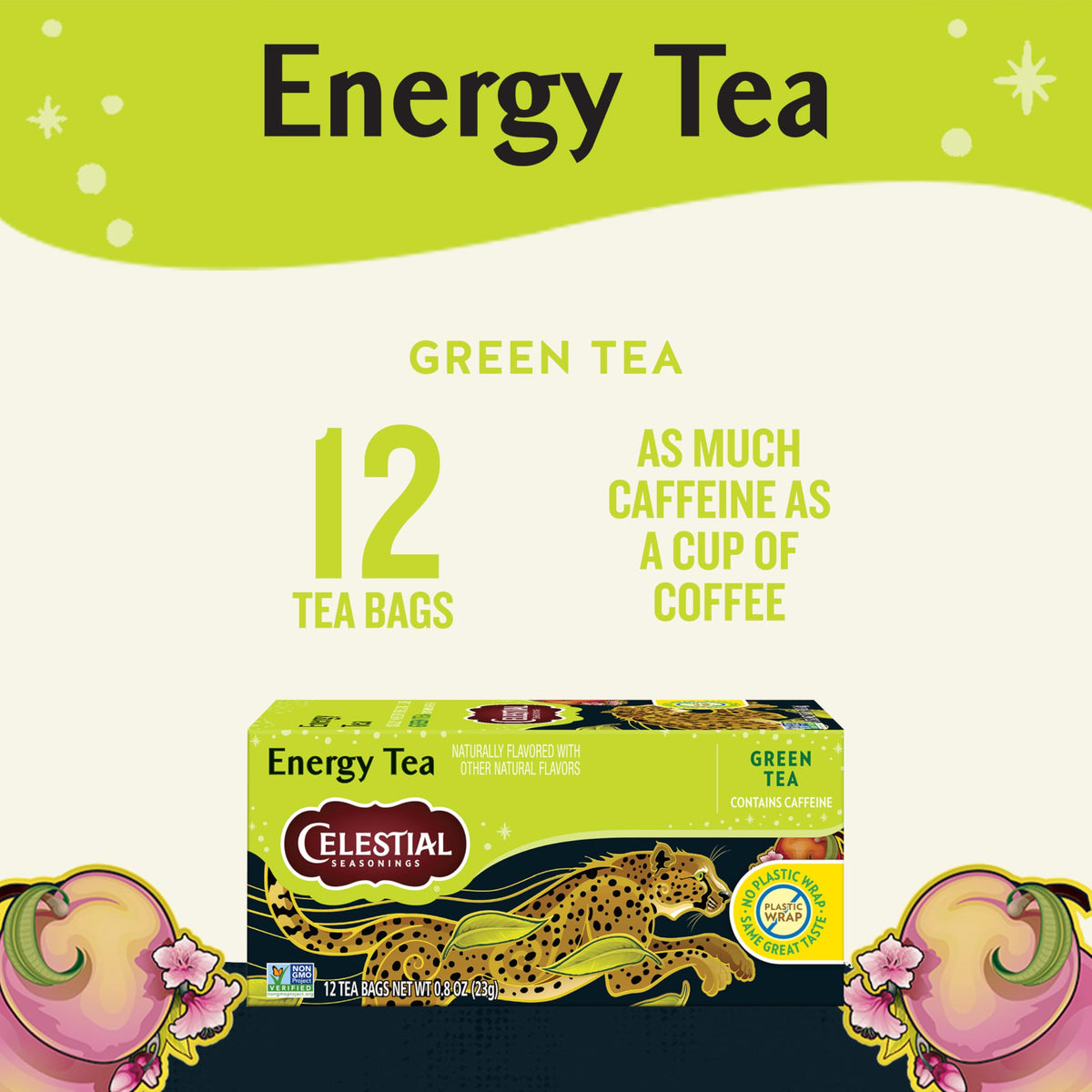 Celestial Seasonings Energy Green Tea, Caffeinated, 12 Tea Bags Box (Pack of 6)