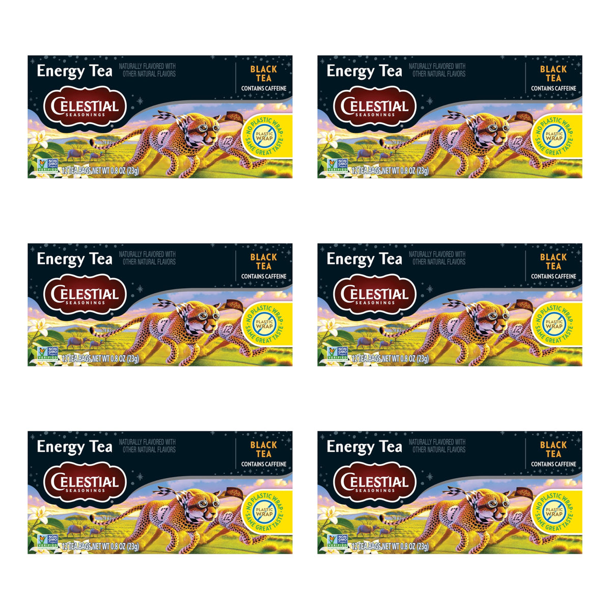 Celestial Seasonings Energy Black Tea, Caffeinated — 12 Tea Bags, Pack of 6