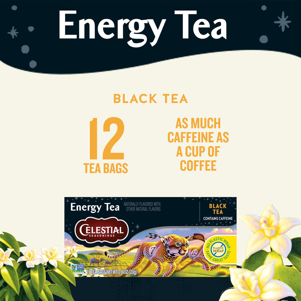 Celestial Seasonings Energy Black Tea, Caffeinated — 12 Tea Bags, Pack of 6