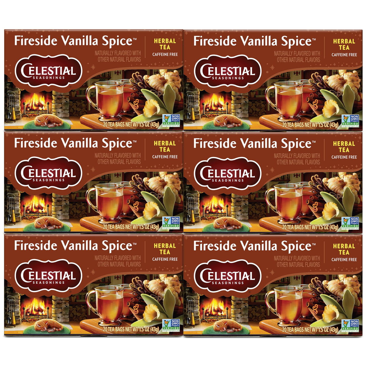 Celestial Seasonings Fireside Vanilla Spice Herbal Tea – Caffeine Free, 6-Pack