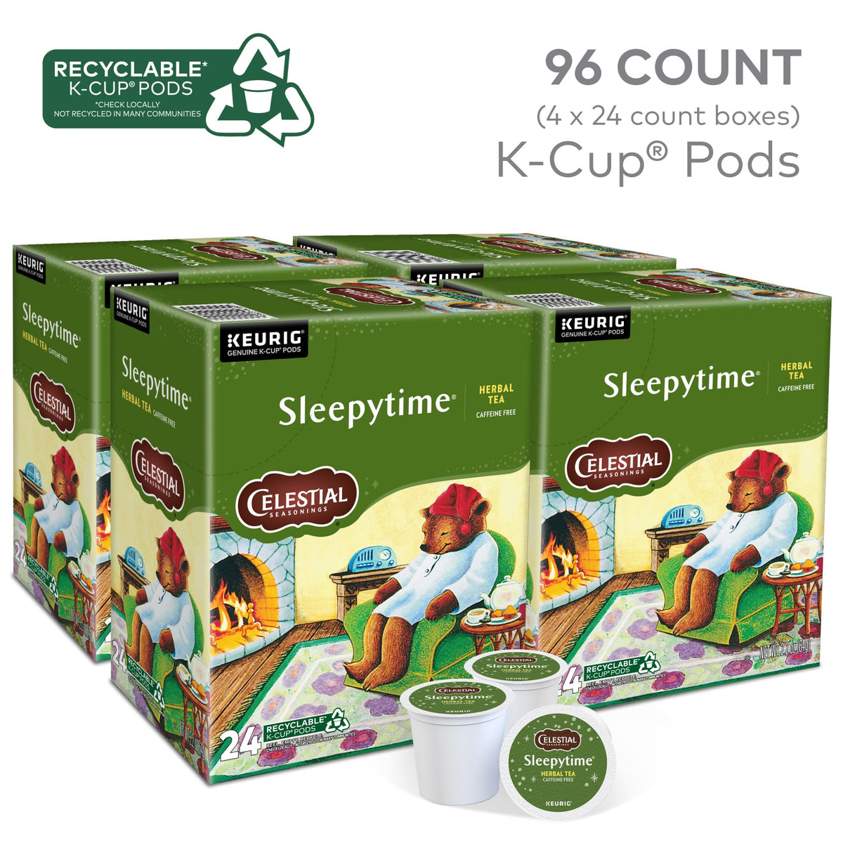Celestial Seasonings Sleepytime Herbal Tea K-Cup Pods (96 Count) – Caffeine-Free, Kosher