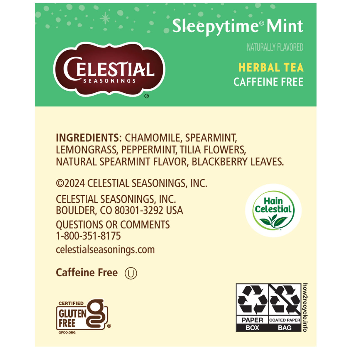 Celestial Seasonings Sleepytime Mint Herbal Tea — Caffeine-Free Sleep Tea, 20 Bags per Box, Pack of 6