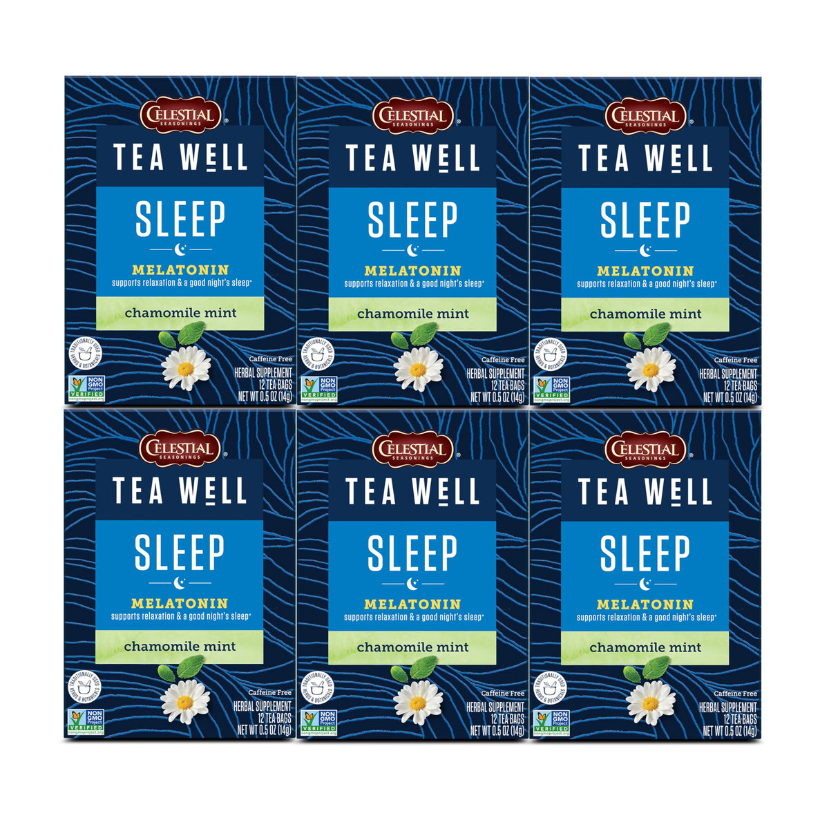 Celestial Seasonings TeaWell Sleep with Melatonin – Chamomile Mint, Caffeine Free Tea (12 Bags x 6 Pack)