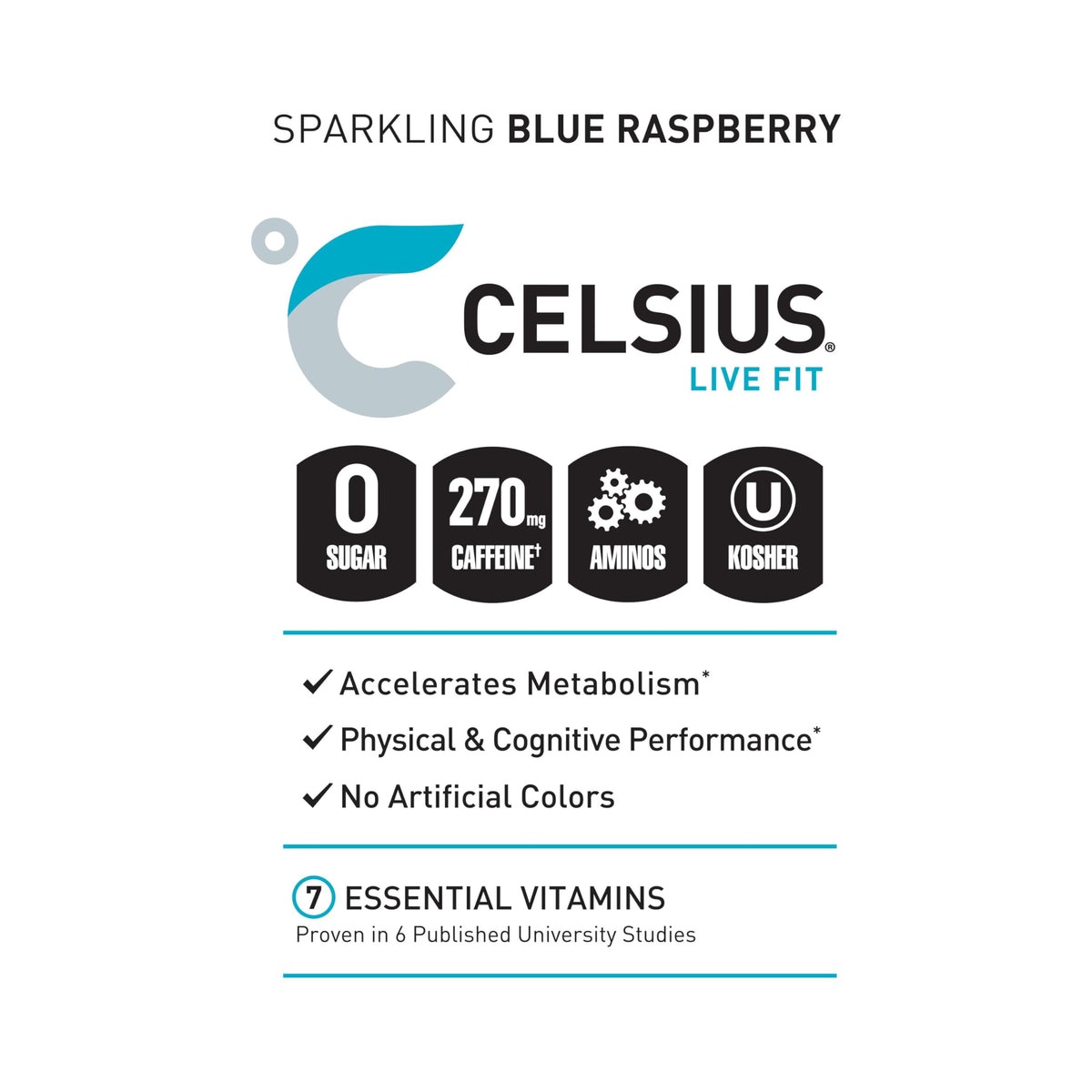 CELSIUS ESSENTIALS Sparkling Blue Crush – Sugar Free Performance Energy Drink, 16 Fl Oz (Pack of 12)