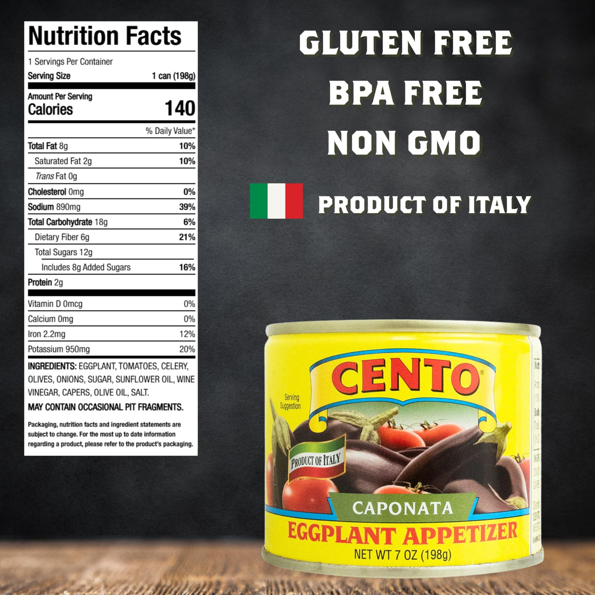 Cento Caponata Eggplant Appetizer – Italian Caponata in Marinade, 7 oz Can (Pack of 12)