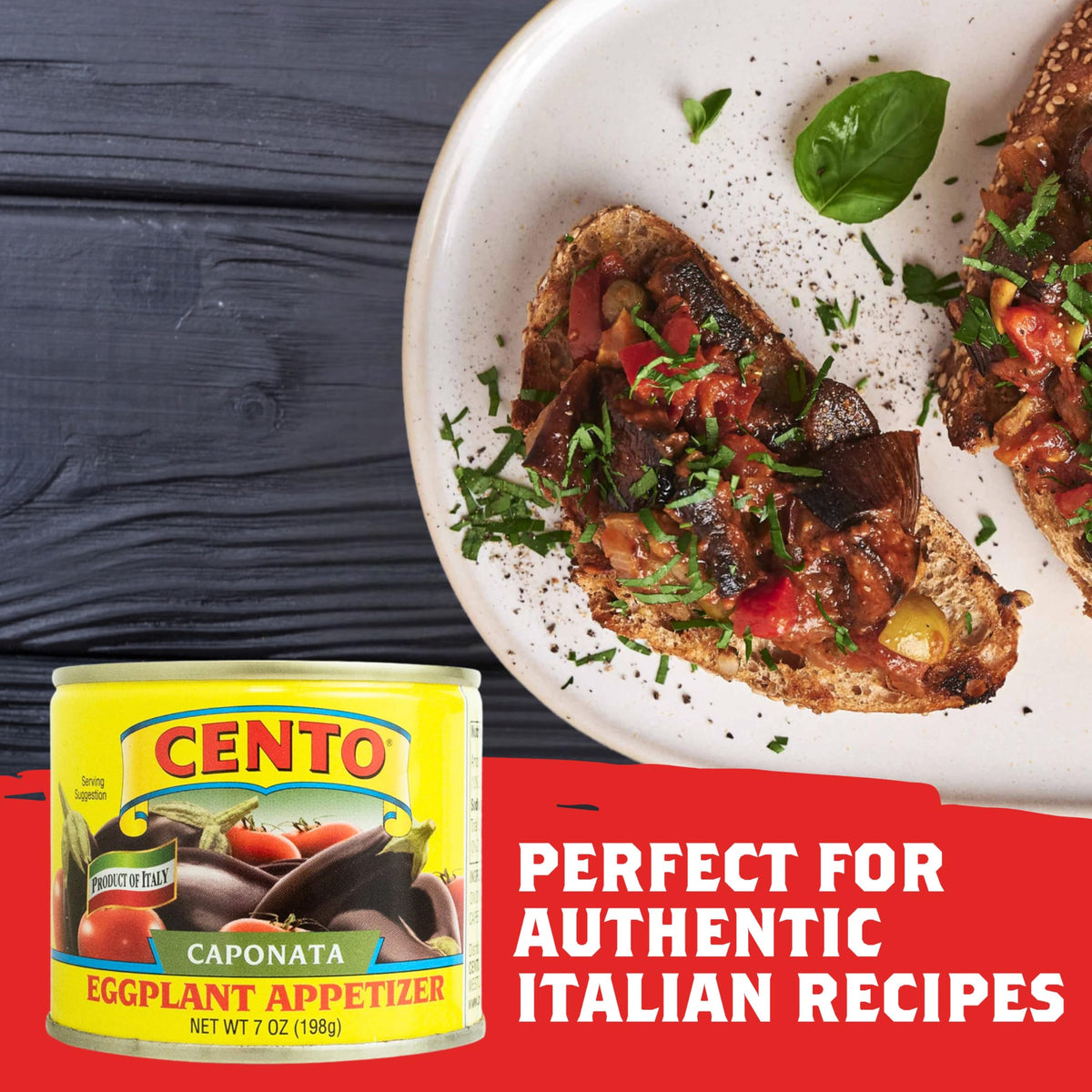 Cento Caponata Eggplant Appetizer – Italian Caponata in Marinade, 7 oz Can (Pack of 12)