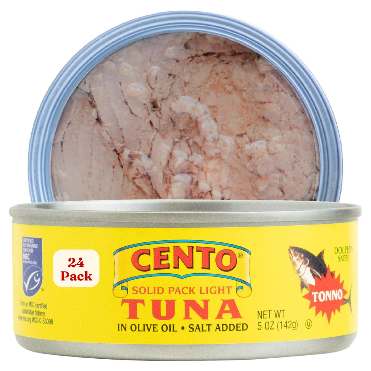 Cento Solid Pack Light Tuna in Olive Oil – MSC Certified, Wild-Caught, 5 oz (Pack of 24) High Protein