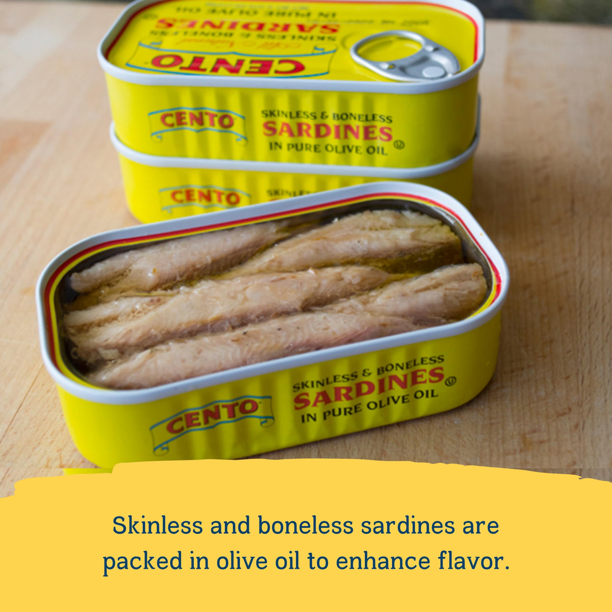 Cento Skinless & Boneless Sardines in Olive Oil – Pack of 25 (4.375 oz) Pull-Top