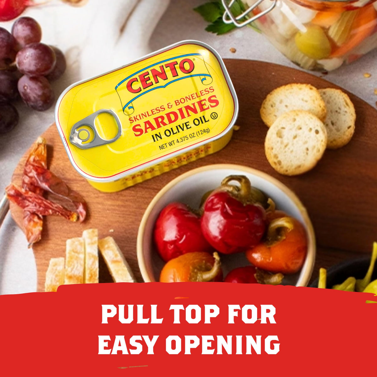 Cento Skinless & Boneless Sardines in Olive Oil – Pack of 25 (4.375 oz) Pull-Top
