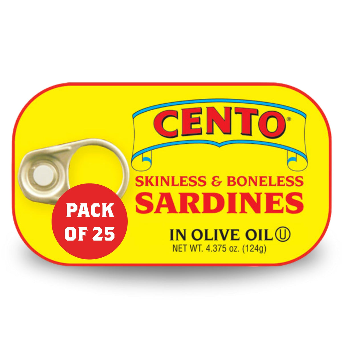 Cento Skinless & Boneless Sardines in Olive Oil – Pack of 25 (4.375 oz) Pull-Top