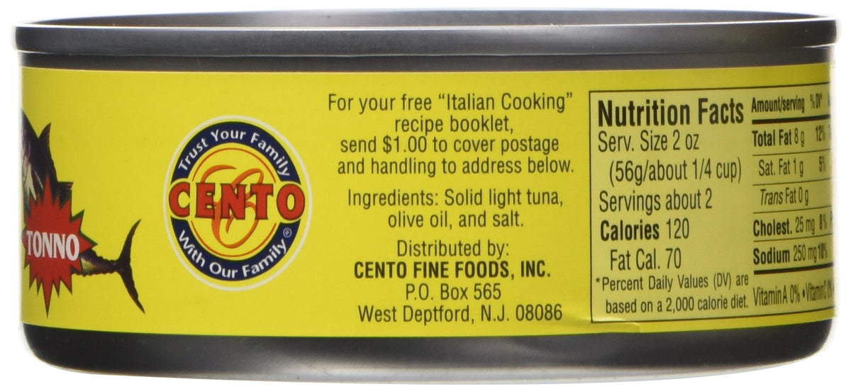 CENTO Tuna Tonno OOIL in Olive Oil, 5 oz - Pack of 12