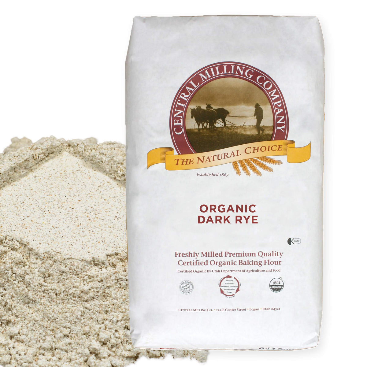 CENTRAL MILLING 100% Organic Whole Dark Rye Flour – 25 lb