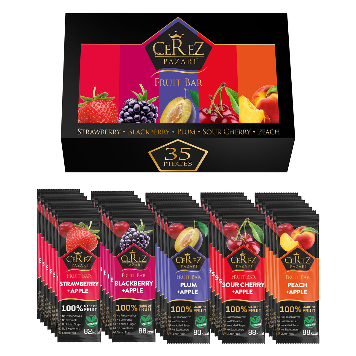 Cerez Pazari Fruit Leather Snacks Variety Pack – Vegan & Gluten-Free, 35 x 25g