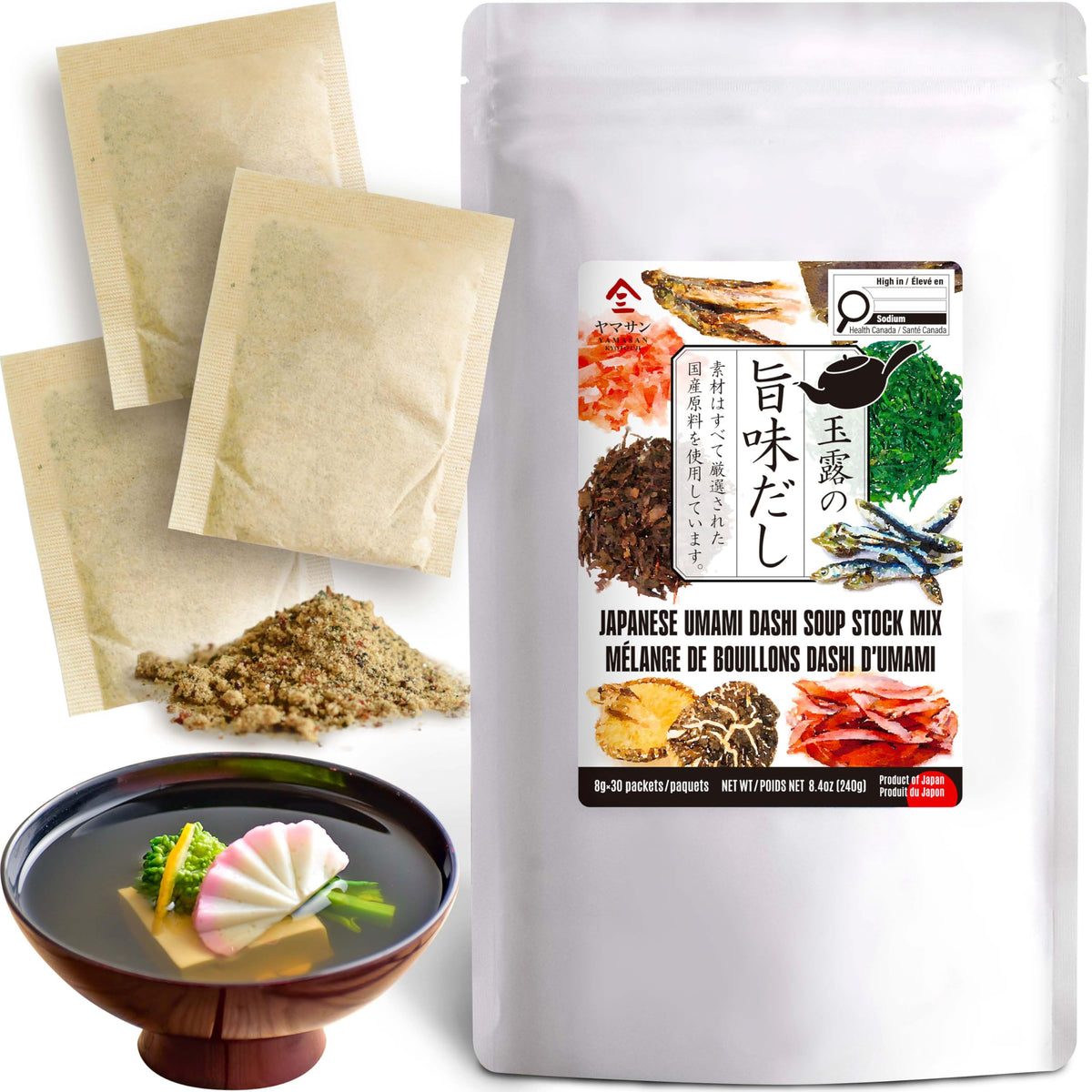 Chaganju Dashi Umami Powder Soup Stock – Japanese Dashi with Bonito, Kelp & Mushroom (8g x 30 Packets)