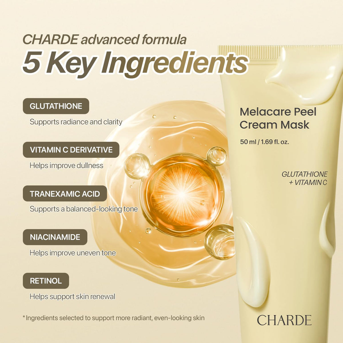 CHARDE Peel Off Cream Mask for Dark Spots, Brighter, Even Skin (1.69 fl oz)