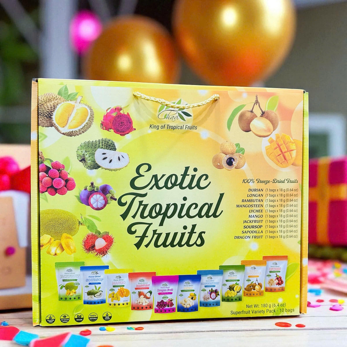 CHAVI Freeze-Dried Exotic Tropical Fruits Gift Box (Pack of 10) – No Additives, Non-GMO, Vegan, Gluten-Free | 180 g