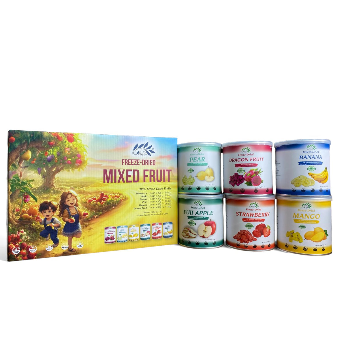 CHAVI Freeze Dried Fruits - Mixed 6-in-1 (6 Cans) Gift Box | No Added Sugars, Non-GMO, Vegan