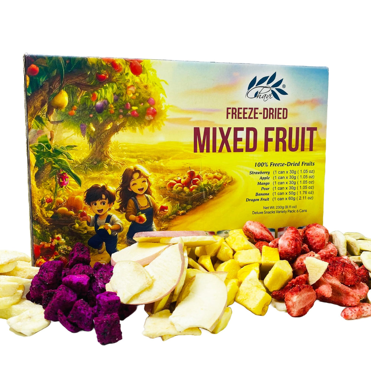 CHAVI Freeze Dried Fruits - Mixed 6-in-1 (6 Cans) Gift Box | No Added Sugars, Non-GMO, Vegan