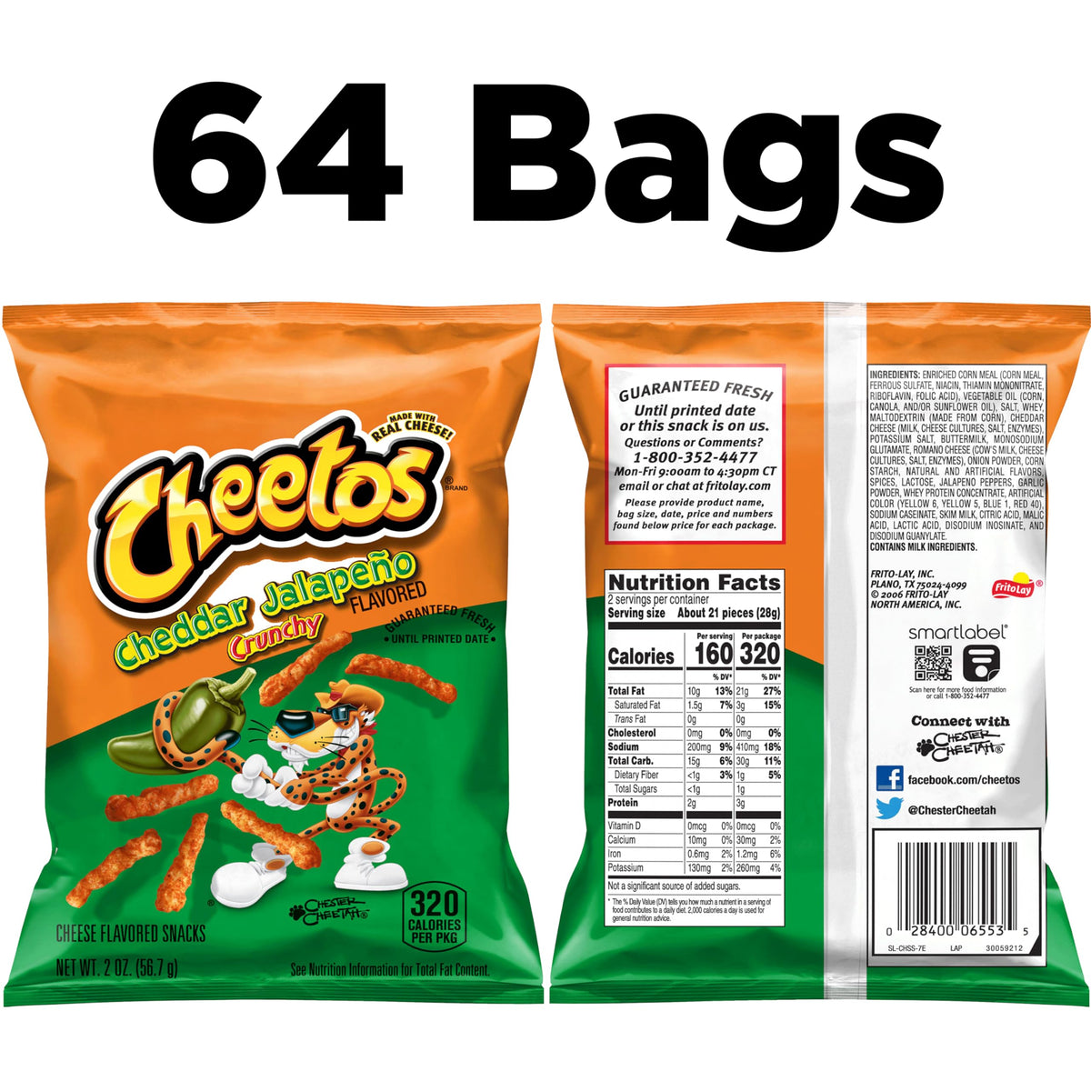 Cheetos Crunchy Cheddar Jalapeño Snacks – 2 oz, 64-Pack Bulk