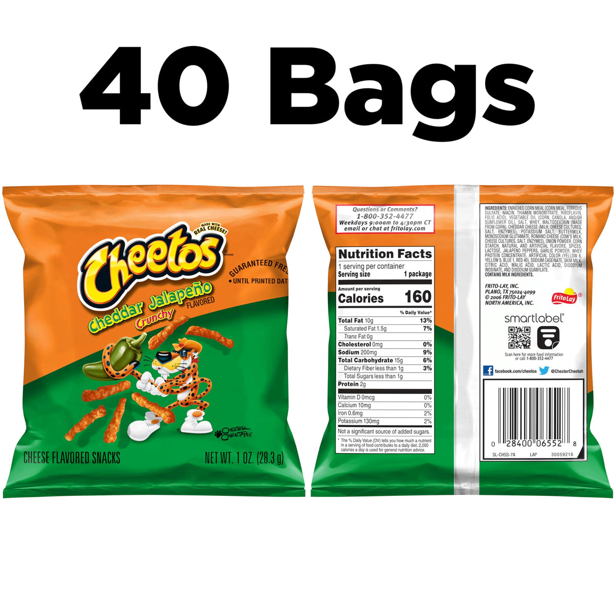 Cheddar Jalapeño Cheetos Cheese Flavored Snacks – 1 oz Bags, Pack of 40