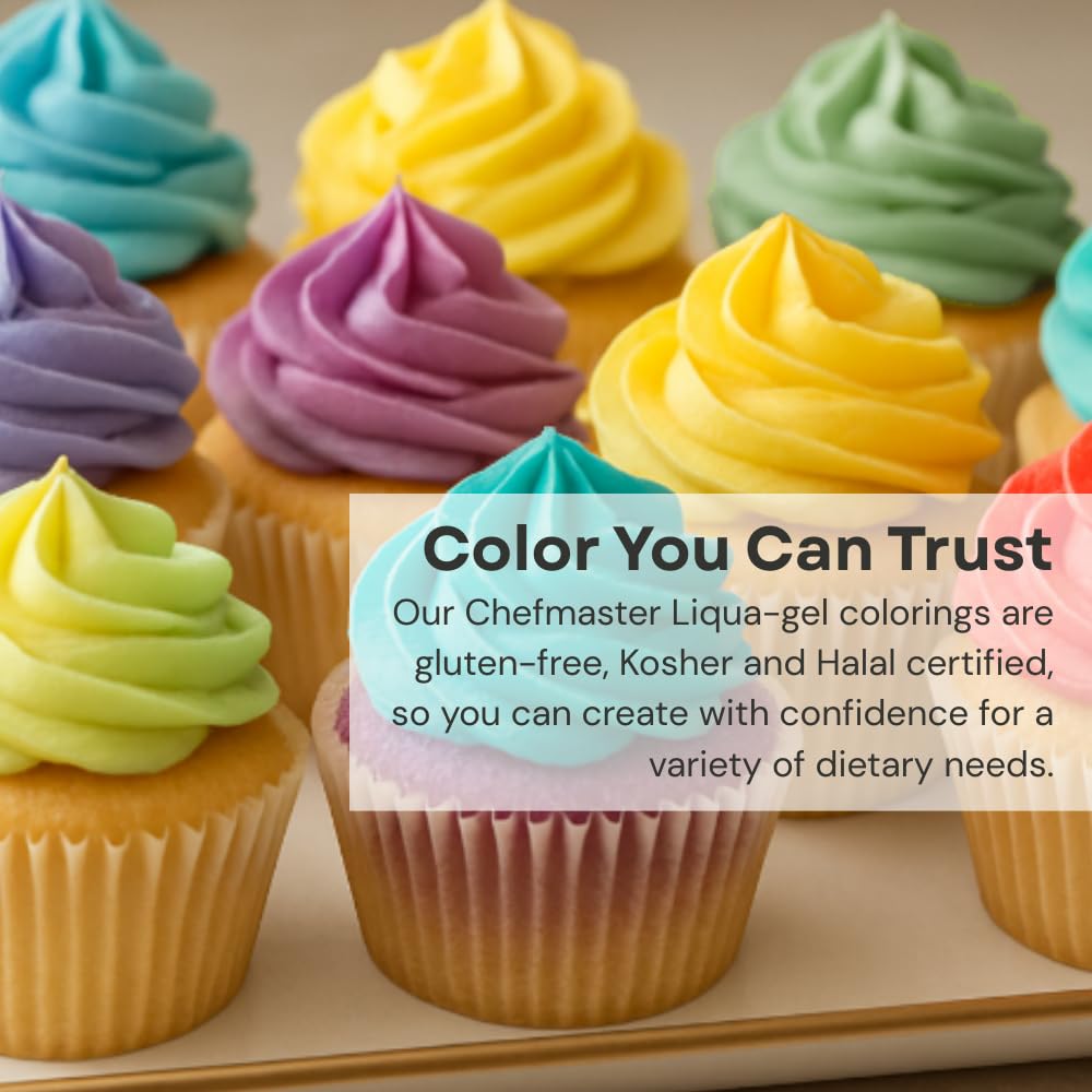 Chefmaster Natural Liqua-Gel Food Coloring Kit – 8-Color, Plant-Based, Made in USA