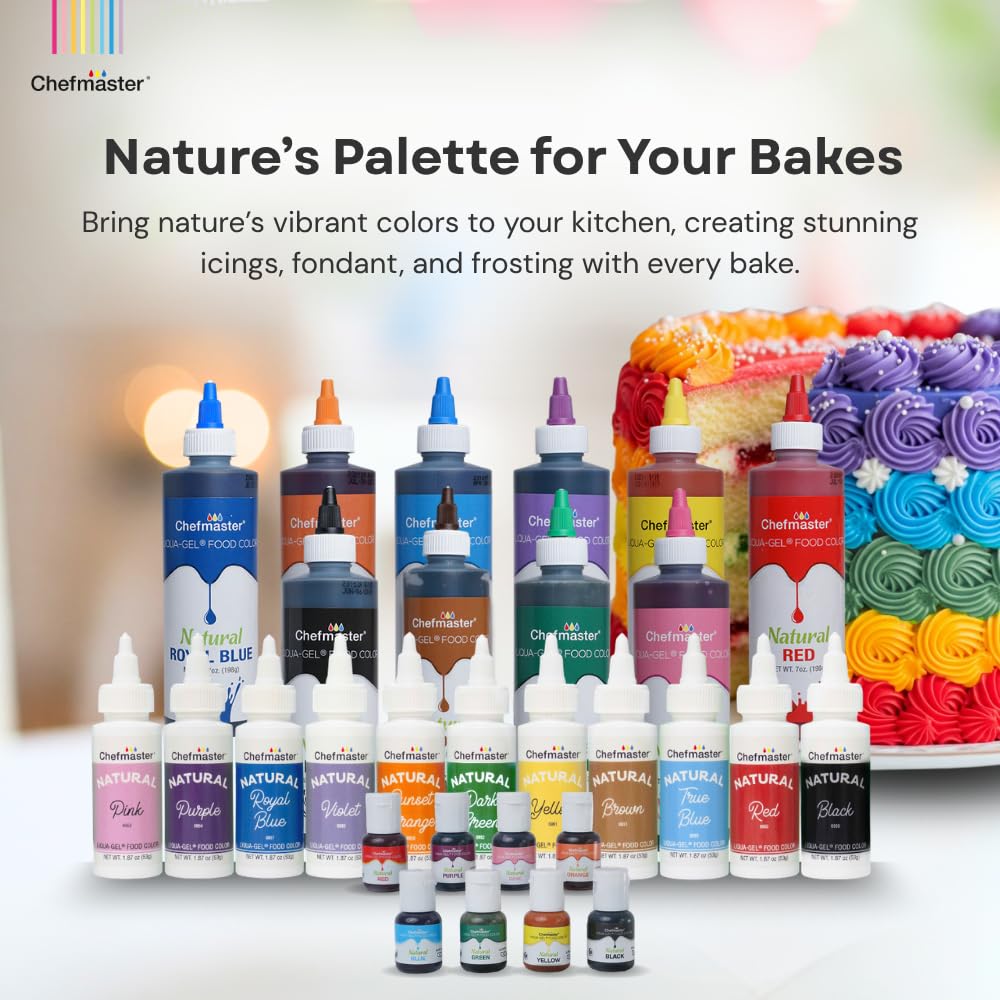Chefmaster Natural Liqua-Gel Food Coloring Kit – 8-Color, Plant-Based, Made in USA