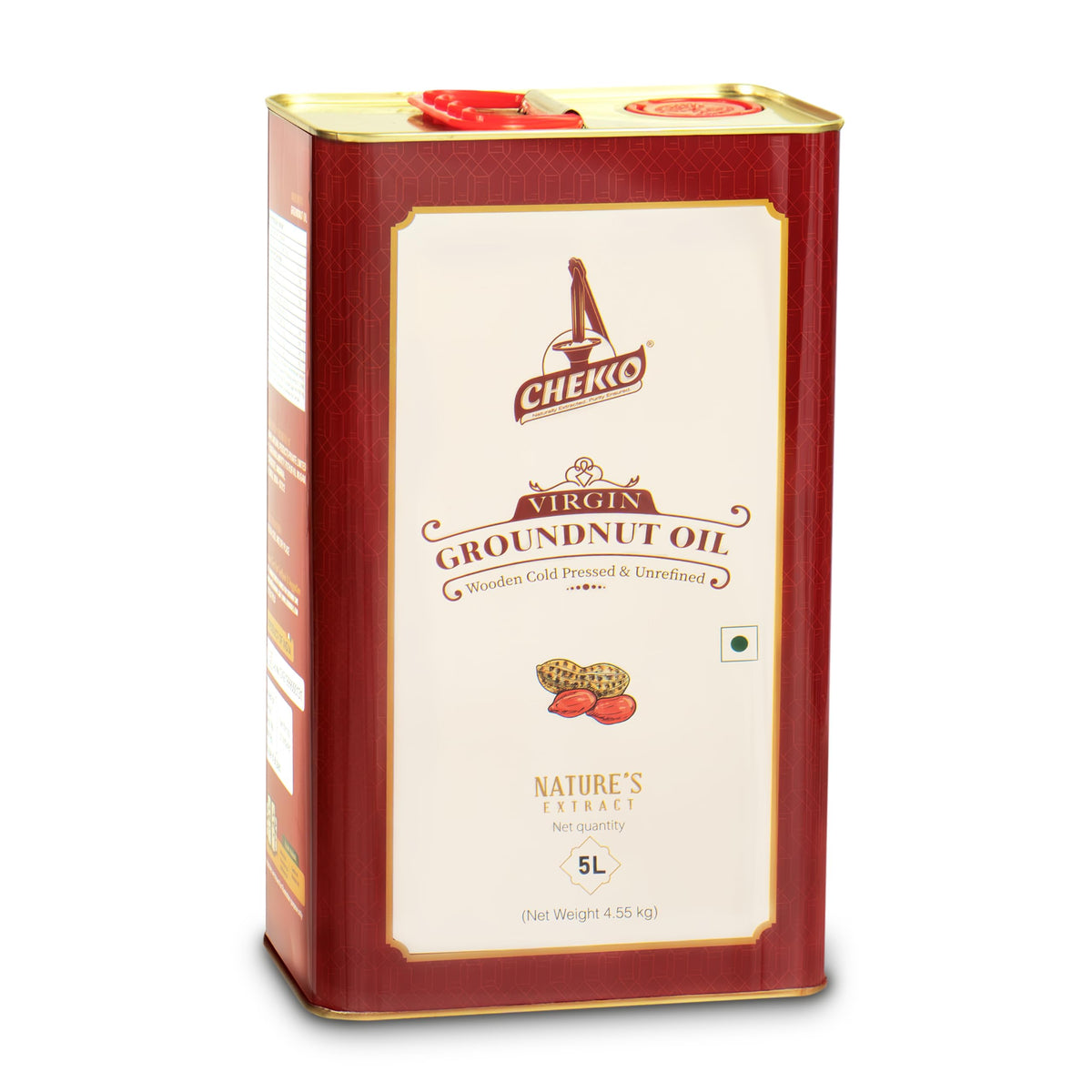 Chekko Cold Pressed Peanut Oil 5 L - Unrefined Groundnut Oil, High Smoke Point, Non-GMO