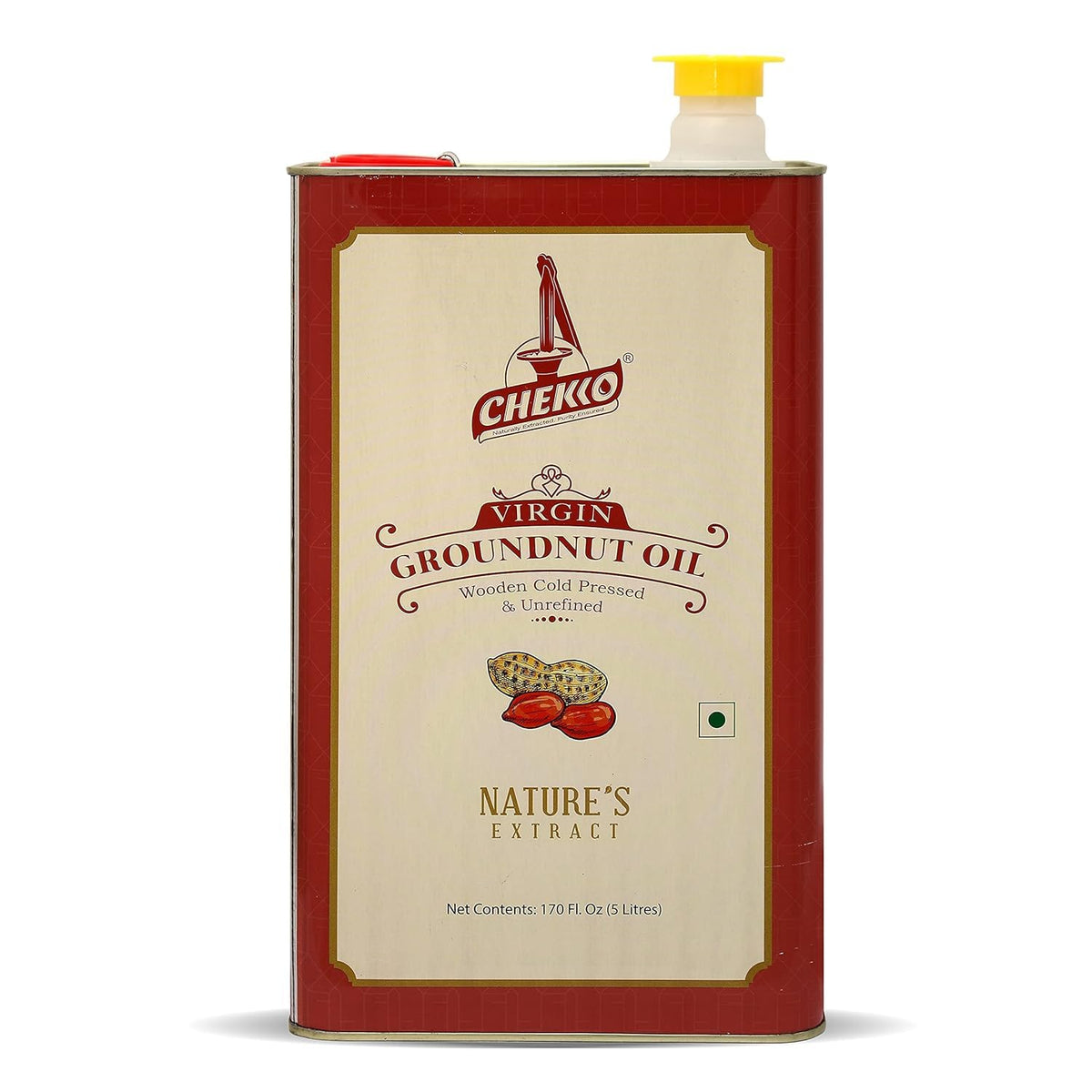 Chekko Cold Pressed Peanut Oil 5 L - Unrefined Groundnut Oil, High Smoke Point, Non-GMO