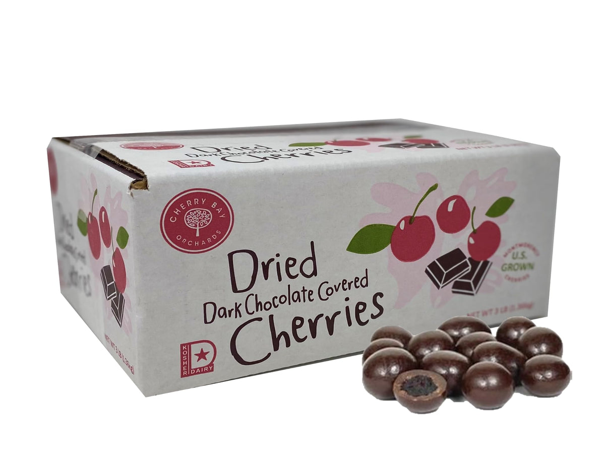 Cherry Bay Orchards Dark Chocolate Covered Cherries – 3 lb Bulk Box | Montmorency Tart Cherries, Kosher, No Preservatives